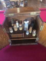 Solid Wood Antique Apothecary Cabinet Box Portable Medicine Chest Glass Bottles