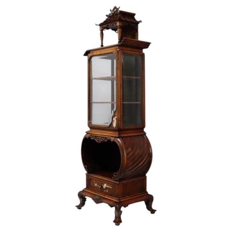 Antique Japanese Dai-Nippon Carved & Inlaid Mahogany Vitrine With Mahogany c1890