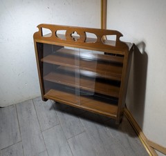 Vintage Art Deco Gothic Tudor Wall Curio Cabinet Shelf Sliding Doors Quatrefoil