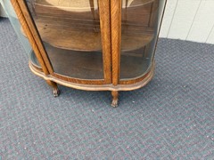 67718 Antique Victorian Oak Lion Head China Cabinet with Curved Glass Doors