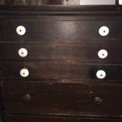 Antique 6 Drawer Wood Cabinet Porcelain Knobs 30×21-1/2×6-1/2