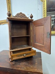 Antique Art Nouveau tiger oak quarter sawn wall cabinet 1890 bronze plaque nice