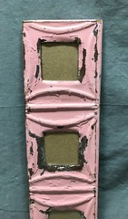 VTG 5×23 Multi Quad 3″ Photo Tin Ceiling Metal Picture Pink Frame Old 1839-25B