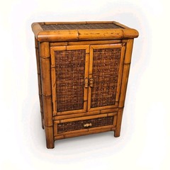 🍯Antique🍯 Honey Bamboo & Woven Rattan Cabinet 1970s