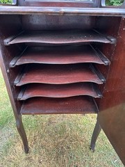 Best Antique Mahogany Sheet Music Cabinet with Beveled Mirror & Top Shelf Larkin