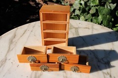 Mini Pine Wooden Vintage Storage Cabinet Chest Four Drawers-Brass Handles