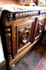 Rare LG Matching Pair Antique French Walnut Hutches Carved Cameos Lions Columns