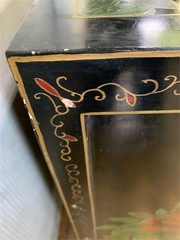Vintage Chinese Asian Black Lacquer Cabinet Side Entry Table w Stone Onlay