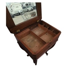 19th C. American Victorian Solid Walnut Sewing Cabinet Jewelry Box Stand /Mirror