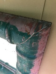 Vintage Industrial Shop Metal Roof 36″ SQ. Green/Red Mirror Old 1058-23B