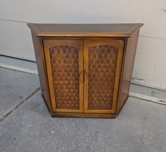 Vintage 1960s Mid Century Modern Basket Weave Walnut Console Hall Cabinet Table