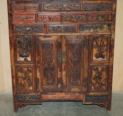 ANTIQUE CIRCA 1860 CHINESE HAND PAINTED WEDDING CABINET HOUSEKEEPERS CUPBOARD