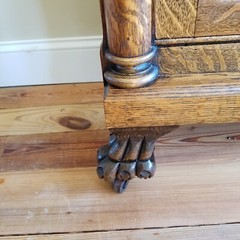Antique Oak Bookcase China Cabinet – Single Door- Wavy Glass – Paw Feet