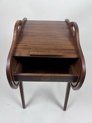 Beautiful Vintage Mid Century Modern Danish Tambour Roll Top Sewing Cabinet