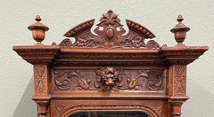 Antique French Renaissance Revival Scholars Bookcase Cabinet Carved Oak 19th C