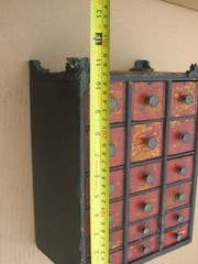 ORIGINAL OLD AMERICAN MADE SMALL 18 DRAWER WOODEN SPICE OR VALUABLES CABINET