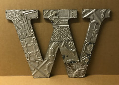 Decorative Salvaged Tin Ceiling 16″ Patchwork Shabby Silver Letter W Old 219-26B