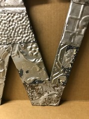 Decorative Salvaged Tin Ceiling 16″ Patchwork Shabby Silver Letter W Old 219-26B