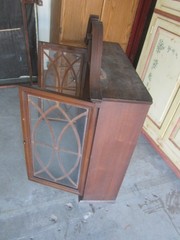 ANTIQUE SECRETARY DESK TOP HUTCH, INLAY ON GLASS, OBO