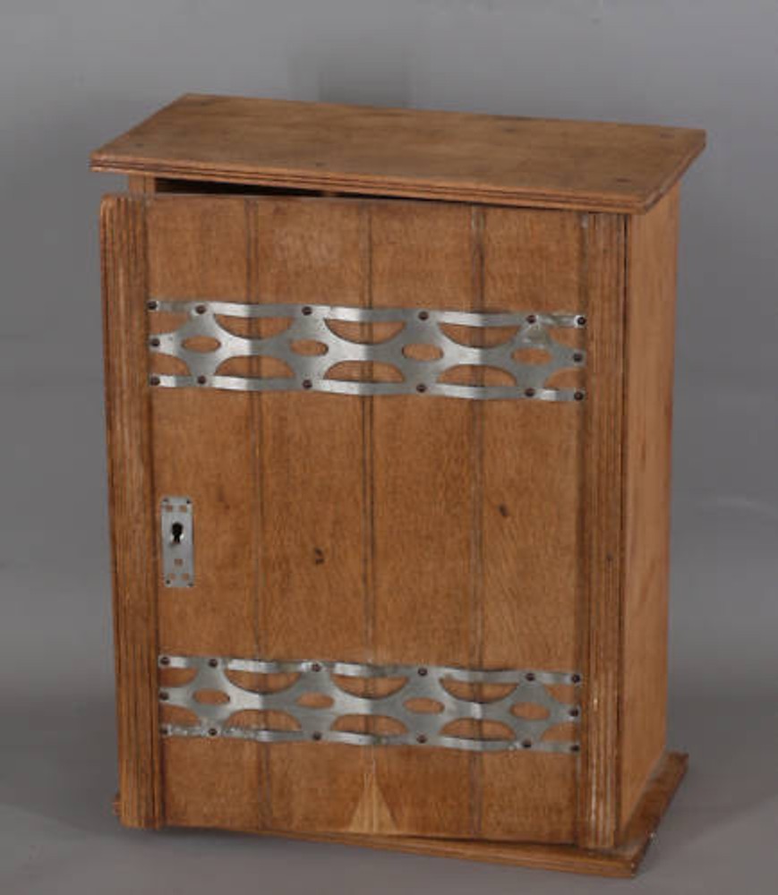 9165098-d Small Wall Cabinet Um 1920 Light Oak Solid