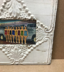 VTG Shabby 11″ Sq. 4×6 Photo Tin Ceiling Metal Tan Picture Frame Old 389-26B