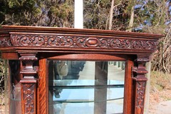 Victorian Heavily Carved Tiger Oak Bow Front China Display Cabinet Horner Flint
