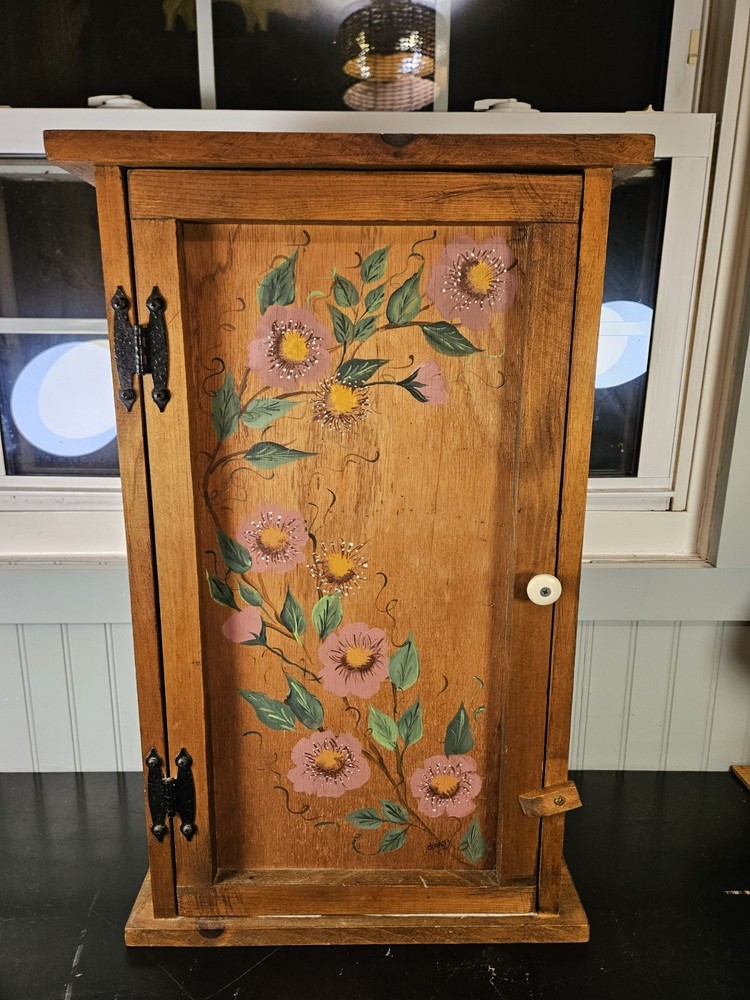 Vintage Wooden Cupboard Cabinet Hand Painted Floral Bathroom Storage