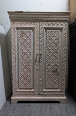 Vintage Shabby Chic Painted Floral Carved Wood Cabinet – Morrocan Indian Shelf