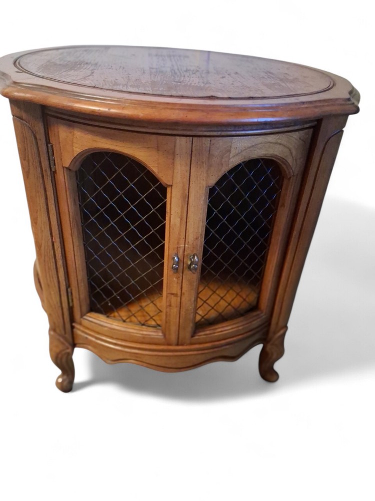 Brown Wood Free Standing Bedside Cabinet w/ 2 Hinged Glass Doors, Knob, 22x22x15