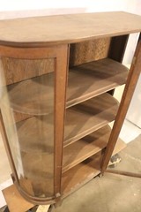 Antique Oak Rounded Curio Display Cabinet Original hardware and wooden shelving