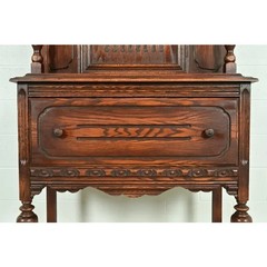 Berkey & Gay Style Antique English Jacobean Carved Oak Bar Cabinet, Circa 1920s