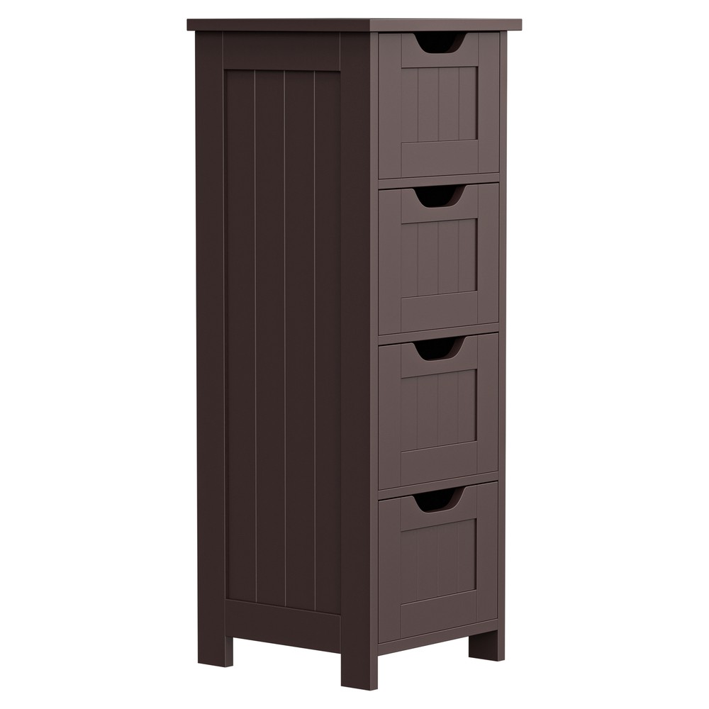 4 Drawers Freestanding Cabinet Bathroom Floor Cabinet Tower Storage Shelf Brown