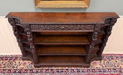 Antique French Renaissance Revival Style Carved Bookcase Bookshelf Oak c.1890s