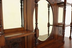 Art Nouveau Antique Carved Mahogany Etagere Display or Bar #51867