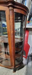 Antique Oak Victorian Bow Glass China Cabinet Curio