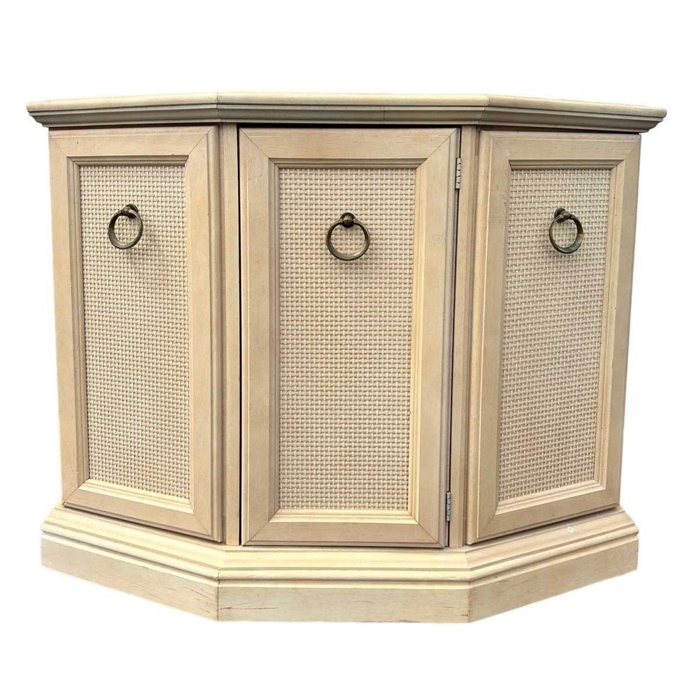 Vintage Entry Cabinet with Faux Rattan Wicker 36x14x29 – Hollywood Regency Coas