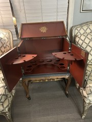 Antique Wood Bar Cabinet Floral Carvings Raised Panel Doors