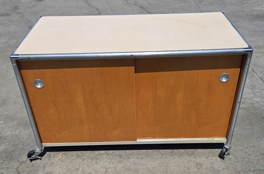 Fleetwood Mid-Century Modern Industrial Rolling Credenza Cabinet Henry P Glass