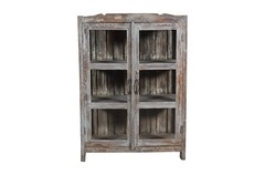 Antique Indian 1930s Teak Wood Painted Glass Almirah – Kitchen/Bathroom Cabinet