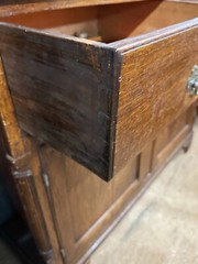 antique Georgian chippendale oak pewter cupboard cabinet 2pc fluted