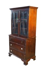 Mid Century Mahogany Stepback China Display Cabinet Hutch Bookcase 68″
