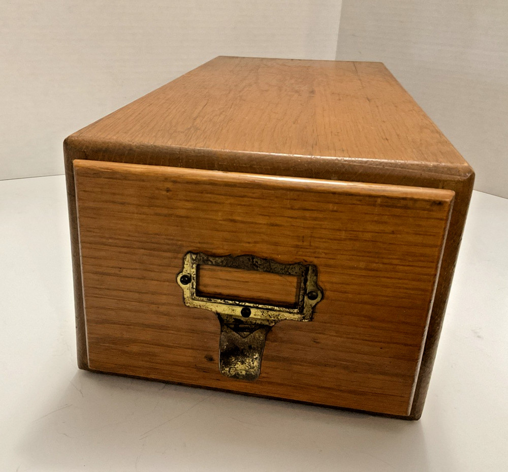 One Drawer Oak File Card Drawer w/ Brass handle Library Ref 4×6