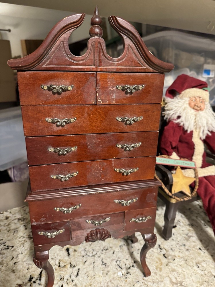 Antique Vintage Mahogany Salesman Sample Miniature Highboy Chest Clam Shell Rare