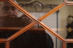 Pair of English Regency Style Mahogany Inlaid Corner Cabinets