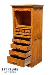 ANTIQUE INDUSTRIAL OAK HARVARD DENTAL CABINET / FILE CABINET