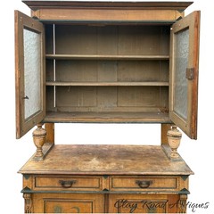 antique French country step back pine cupboard cabinet original paint decoration