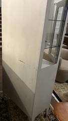 Antique Metal White Enamel Medical Cabinet With Glass Shelves And Drawers