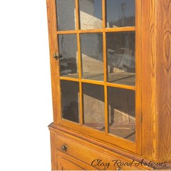 Antique small corner cupboard cabinet grained paint primitive berks 12 light 19t