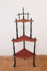 Antique Napoleon III French Corner Shelf 1850 1870 3 Shelves Black Wood