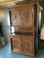Antique Country French Carved Walnut Cupboard, 19th Century
